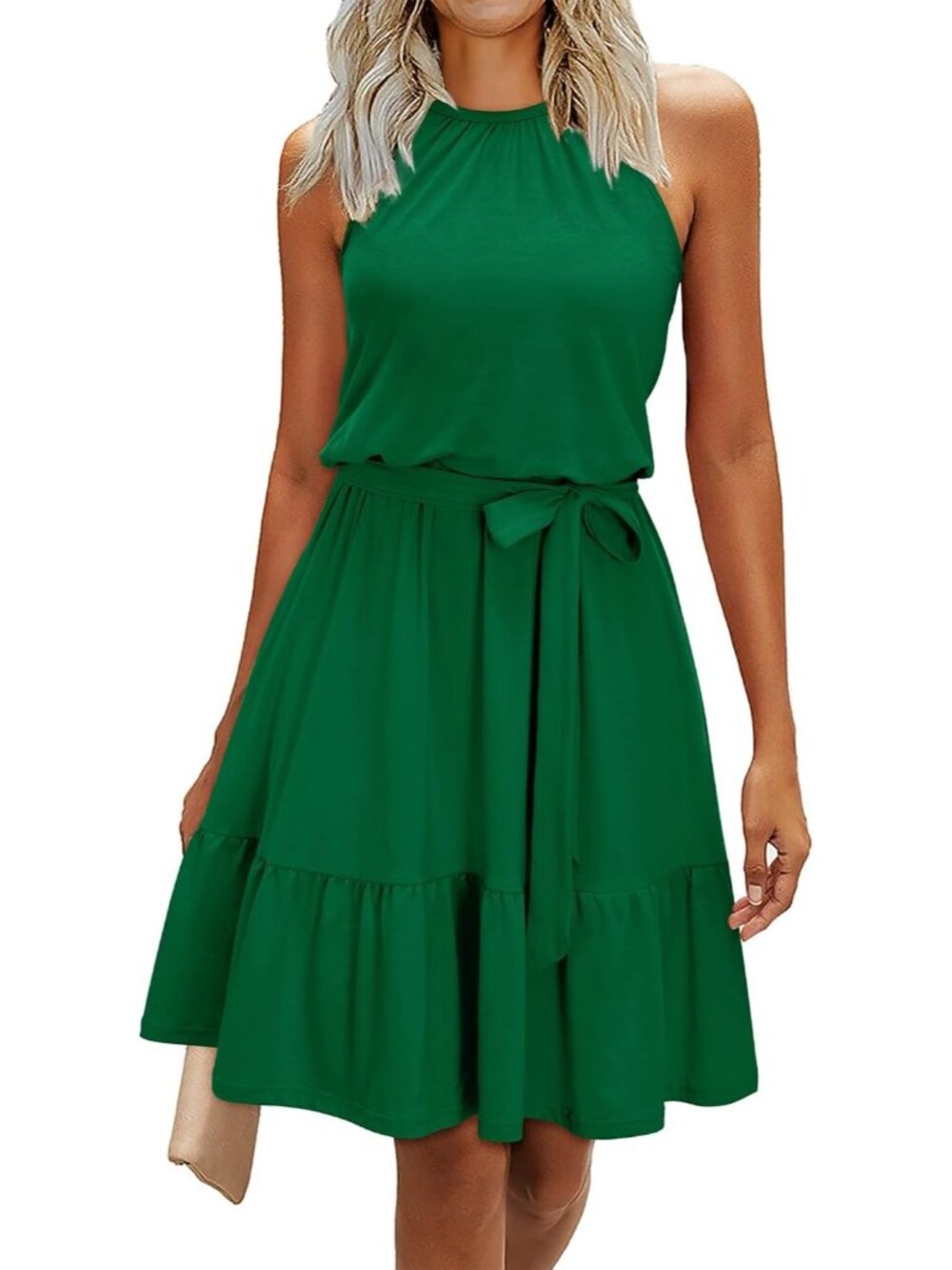 Women's Green Fashion Summer Halter Dresses Casual Sleeveless Ruffle Sundress